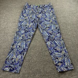 Pappagallo Blue Paisley Preppy Bootcut Pants Size 10 Boho Chic